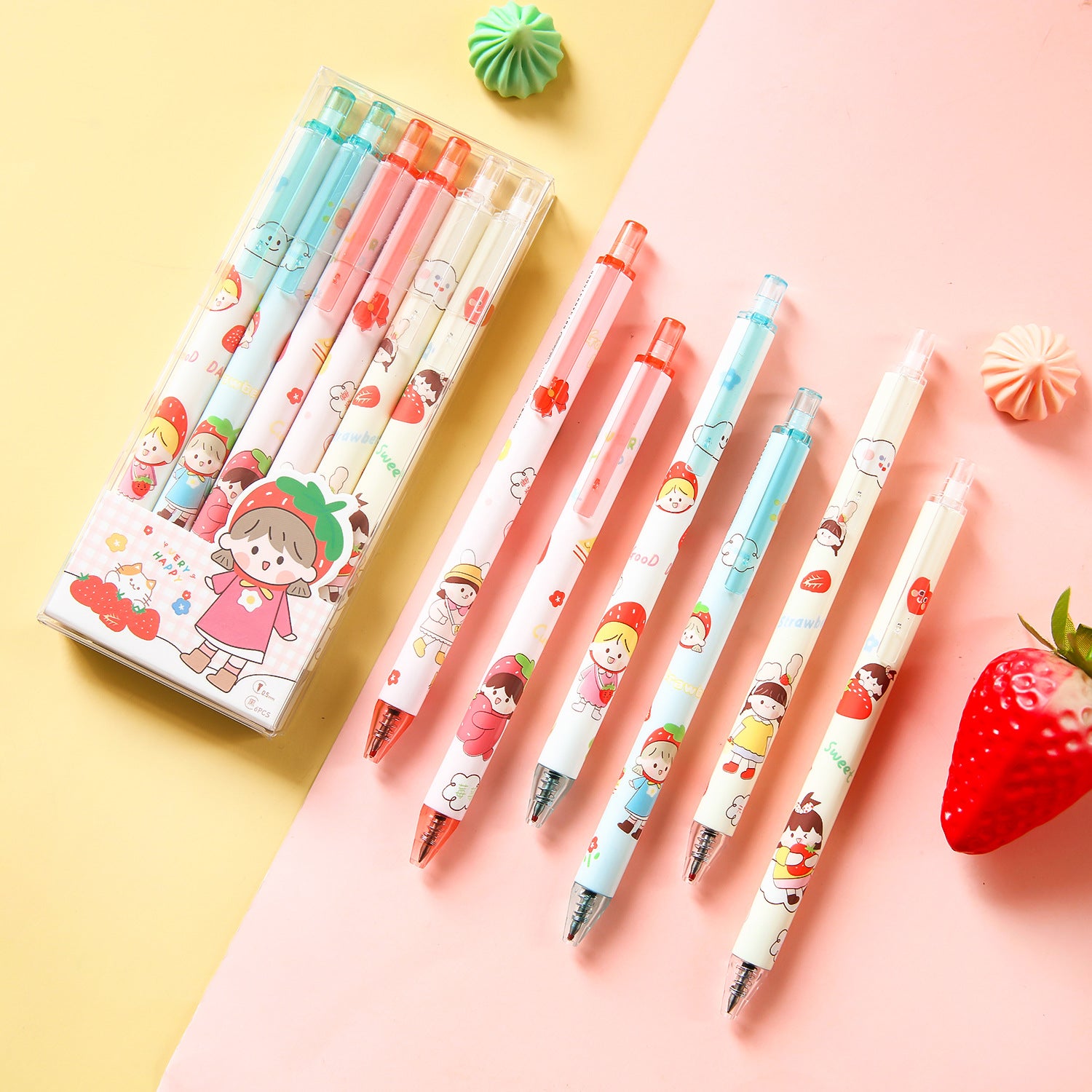 Cute Strawberry & Pomegranate Gel Ink Pens Set