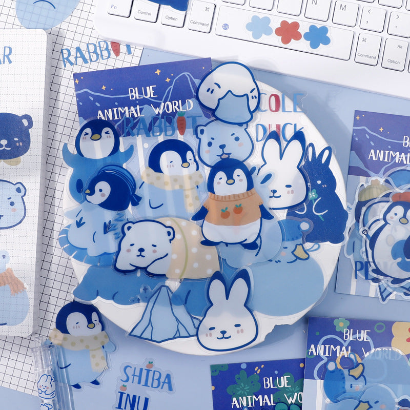 Blue Kawaii Arctic Animals Waterproof Decorative Sticker 20 pack