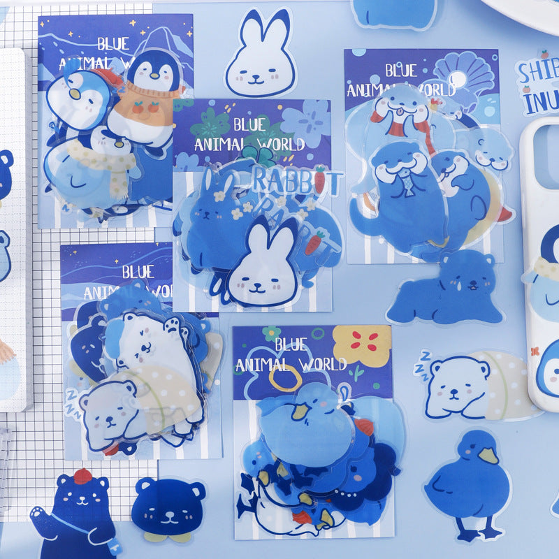 Blue Kawaii Arctic Animals Waterproof Decorative Sticker 20 pack
