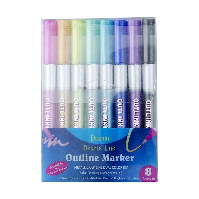 2mm Multi-Color Outline Marker Creative Metallic Double Lines Pen Art  Markers Drawing Pens for Cards Making Lettering Stationary