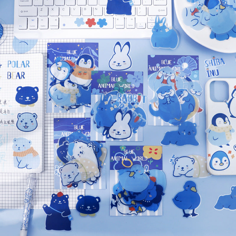 Blue Kawaii Arctic Animals Waterproof Decorative Sticker 20 pack