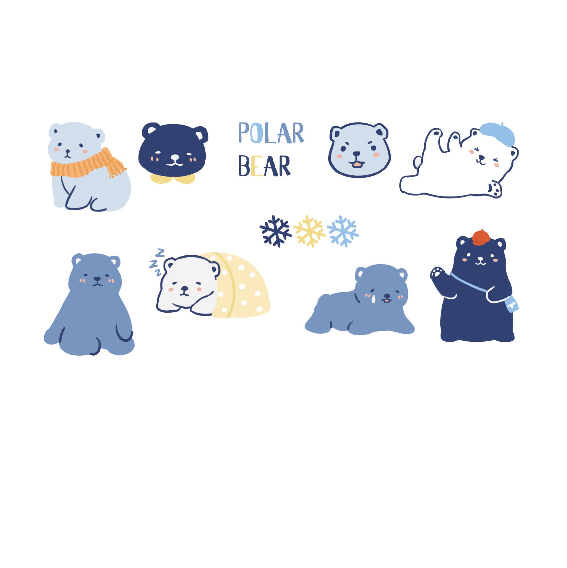 Blue Kawaii Arctic Animals Waterproof Decorative Sticker 20 pack