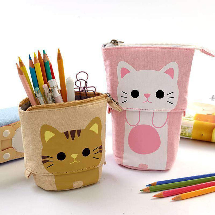 Kawaii Cartoon Cat Canvas Fold Standing Pencil Case - Cutsy World