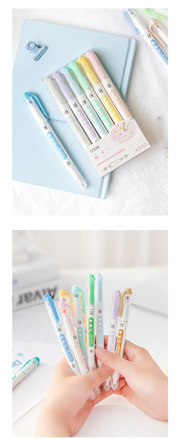 Rosyposy Color Note Gel Pen and Highlighter Set / Set of 5