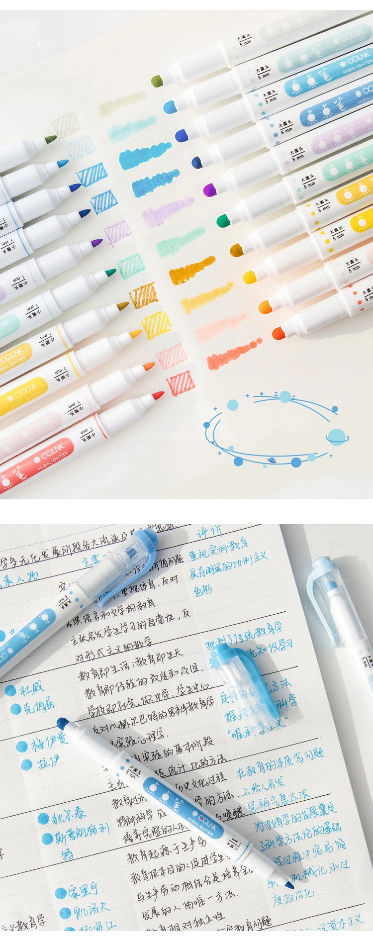 Dual-Ended Dot Highlighter Pen Set