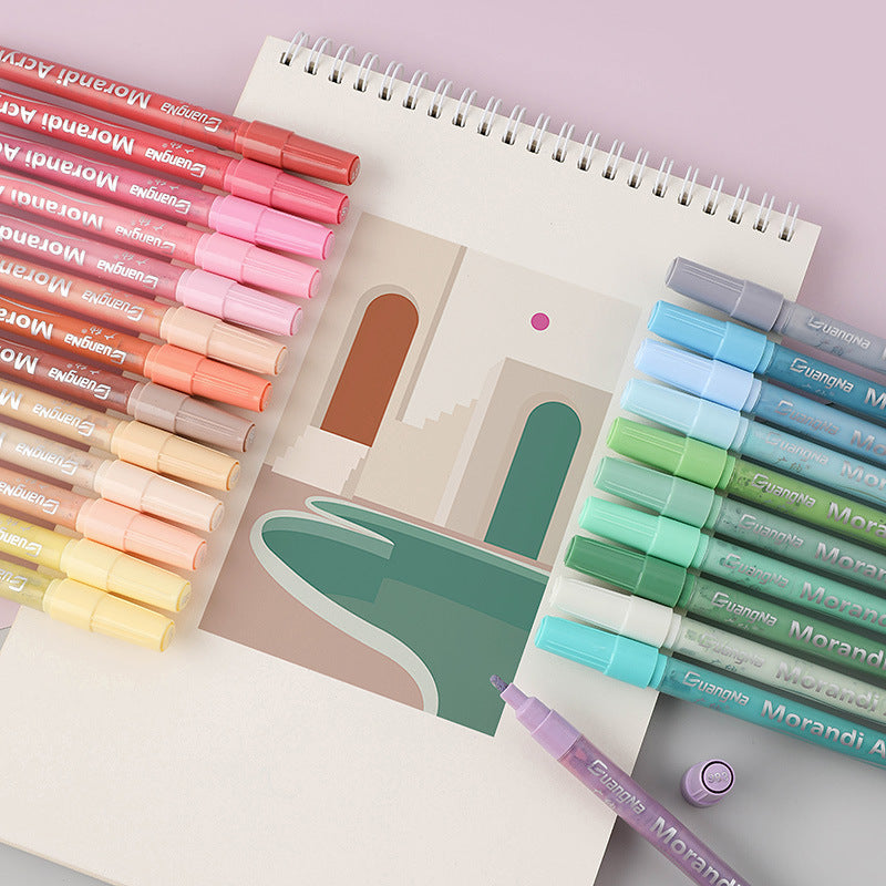 24 pcs Morandi Acrylic Paint Pens Soft Brush Tip, Pastel